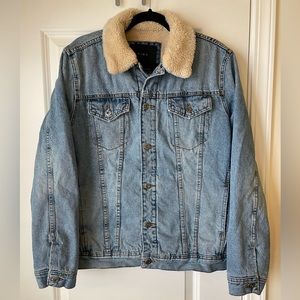 Zara Sherpa Lined Denim Trucker Jacket Mens